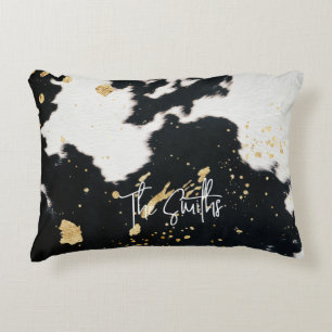 Black and Gold Cowhide Decorative Cushion