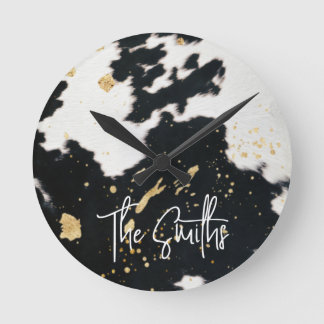 Black and Gold Cowhide Round Clock