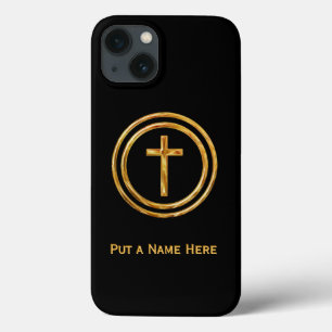 Black and Gold Cross Name Template iPhone 13 Case