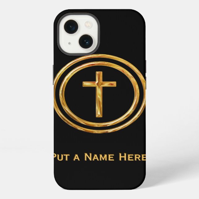 Black and Gold Cross Name Template iPhone Case (Back)