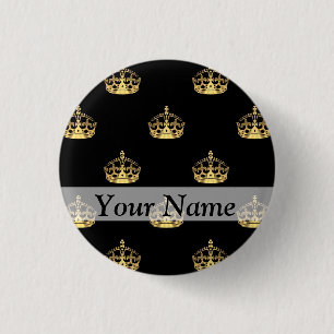 Black and gold crown pattern 3 cm round badge
