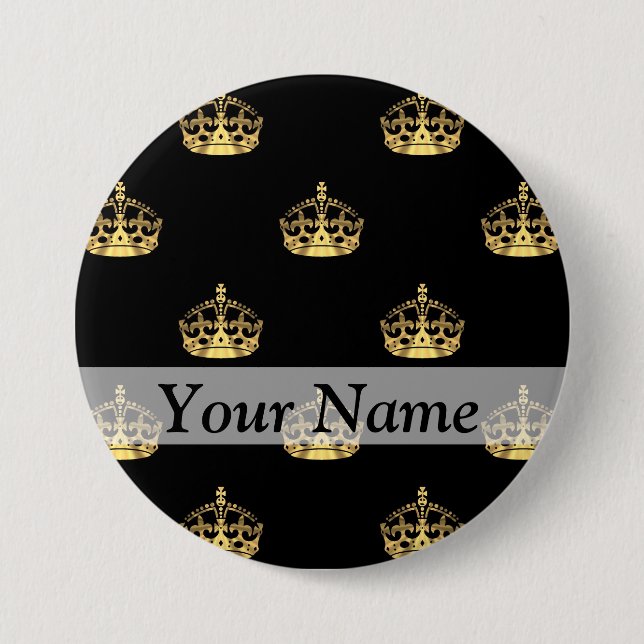 Black and gold crown pattern 7.5 cm round badge (Front)