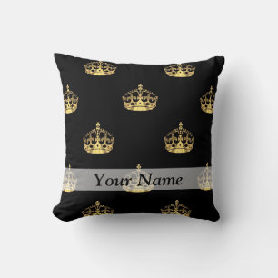 Black and gold crown pattern cushion