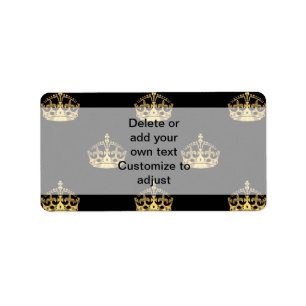 Black and gold crown pattern label