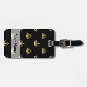 Black and gold crown pattern luggage tag