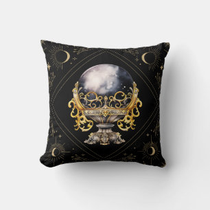Black and Gold Crystal Ball Mystical Halloween Cushion