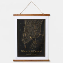 Black and Gold Custom City Map Hanging Canvas Wall
