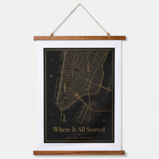 Black and Gold Custom City Map Hanging Canvas Wall Tapestry