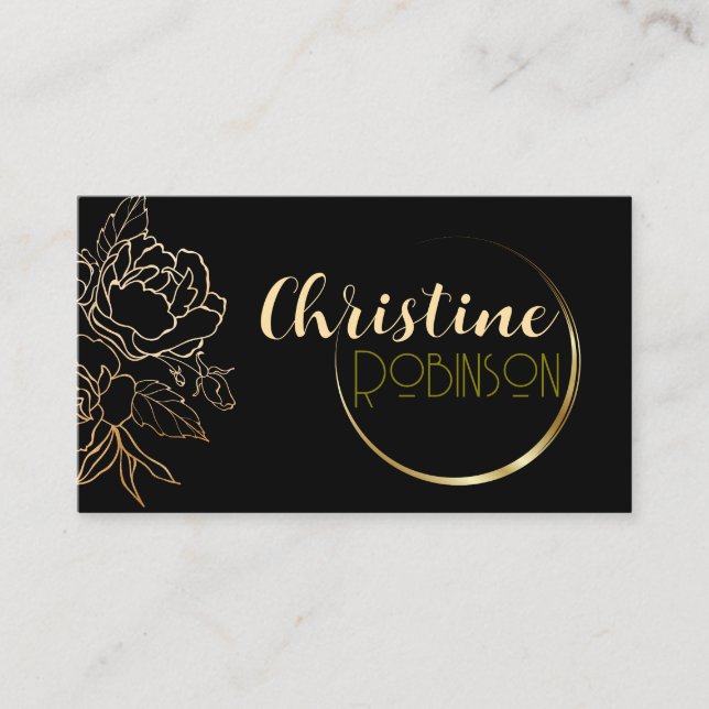 Black and Gold Custom Name and Profession   Business Card (Front)
