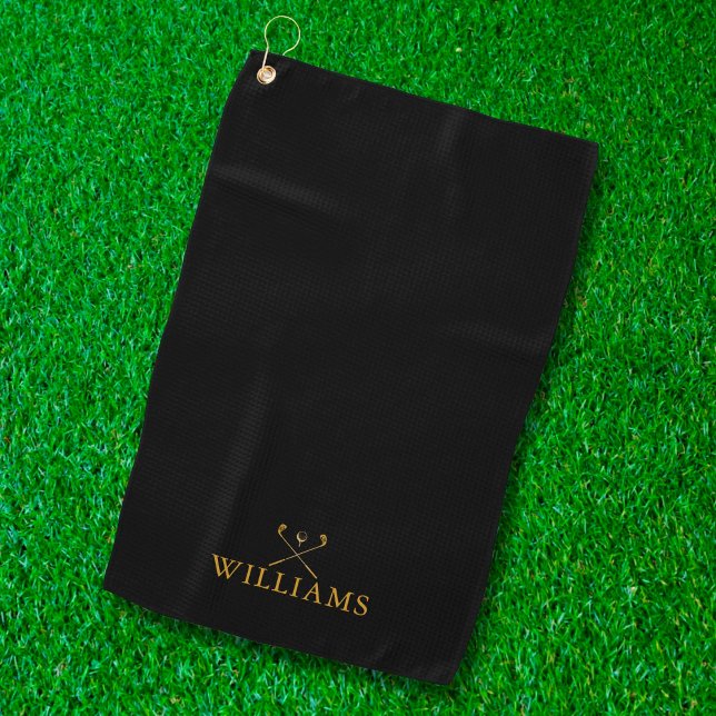 Black And Gold Custom Name Golf Clubs Golf Towel (Creator Uploaded)
