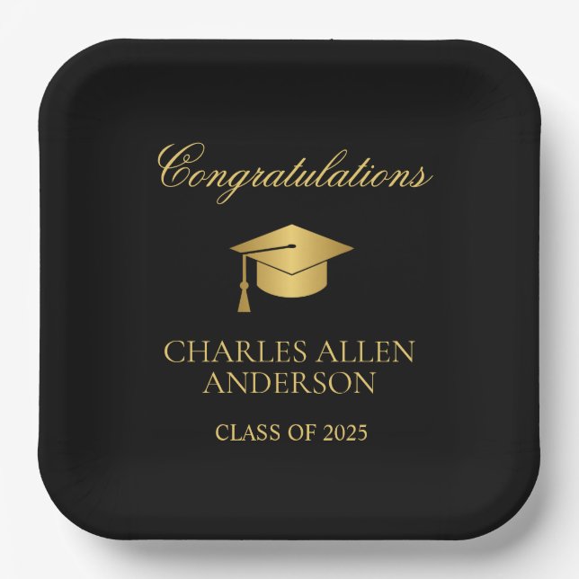 Black and Gold Custom  Paper Plate (Front)