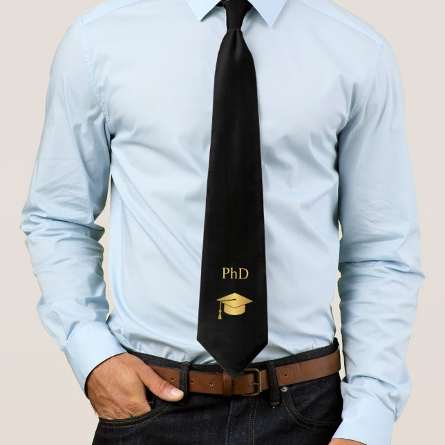 Black and Gold Custom PhD Graduation Tie (Creator Uploaded)