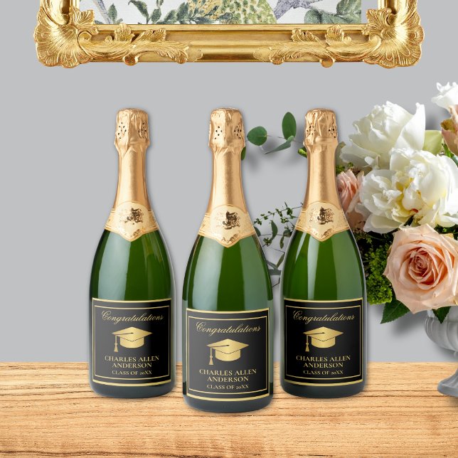 Black and Gold Custom  Sparkling Wine Label (Creator Uploaded)