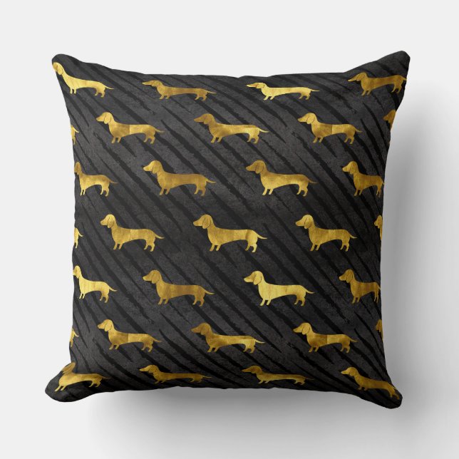 Black and Gold Dachshund Pattern Cushion (Front)