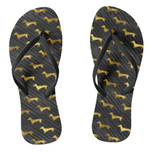 Black and Gold Dachshund Pattern Thongs