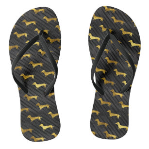 Black and Gold Dachshund Pattern Thongs