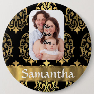 Black and gold damask 6 cm round badge