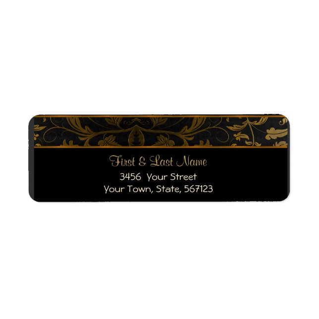 Black and Gold Damask Address Label Return Address Label (Front)