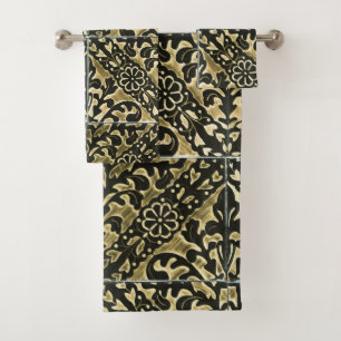 Black and Gold Damask Bath Towel Set