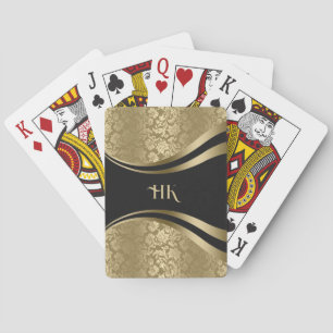 Black and gold damask dynamic lines design playing cards