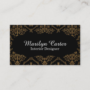 Black and Gold Damask Elegant Interior Designer Business Card