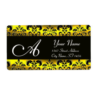 BLACK AND GOLD DAMASK MONOGRAM