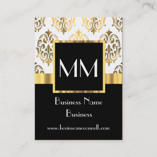 Black and gold damask monogram business card