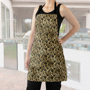 Black and Gold Damask Pattern Apron