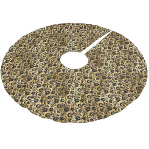 Black and Gold Damask Pattern Brushed Polyester Tree Skirt