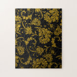 Black And Gold Damask Pattern Jigsaw Puzzle<br><div class="desc">A beautiful gold damask pattern on black.</div>