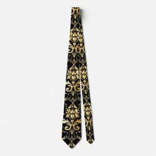 Black and Gold Damask Pattern Tie