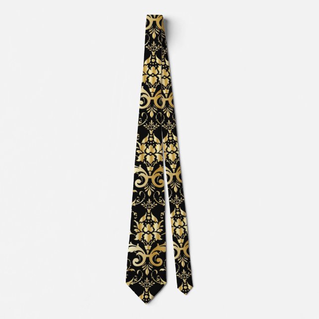 Black and Gold Damask Pattern Tie (Front)