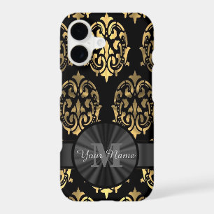 Black and gold damask personalised monogram