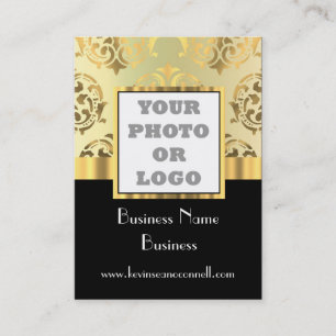 Black and gold damask photo logo business card