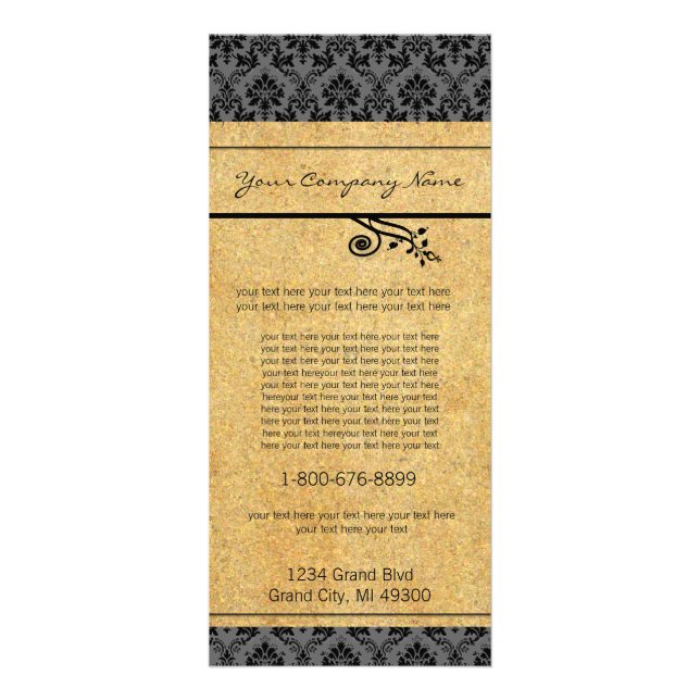 Black and Gold Damask  Rack Card (Front)