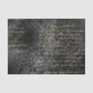 Black and Gold Damask Vintage Calligraphy Tissue Paper
