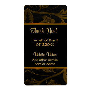 Black and Gold Damask - Wine Label Medium