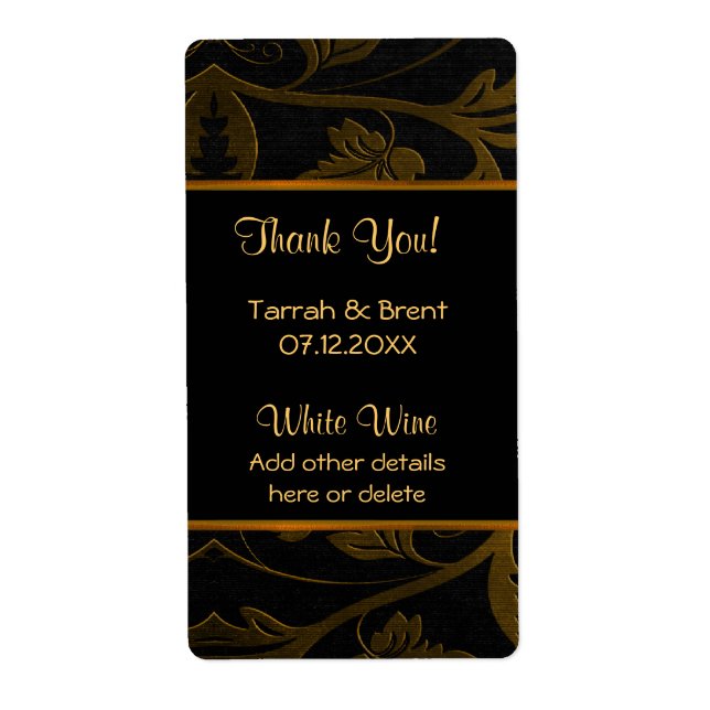 Black and Gold Damask - Wine Label  Medium (Front)