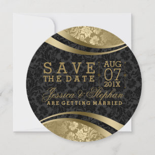 Black And Gold Damasks Swirls Save The Date