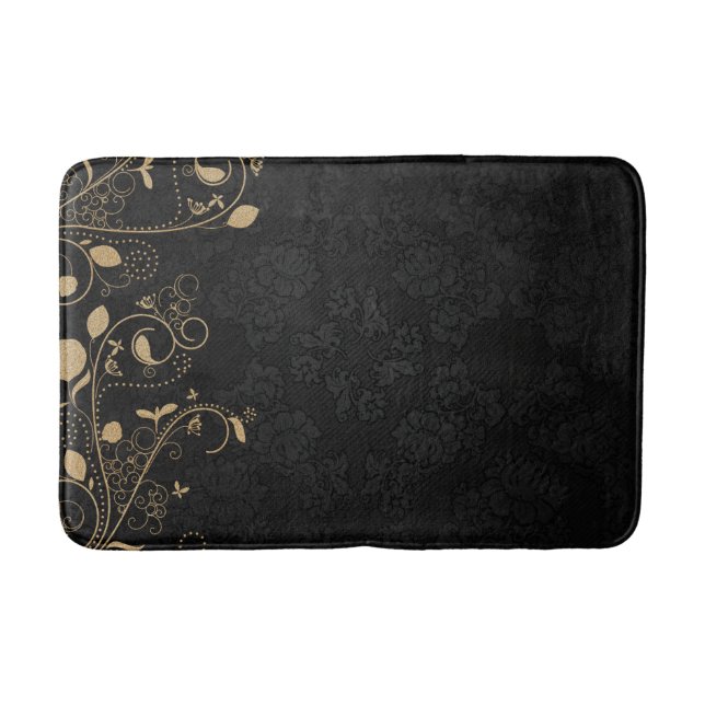 Black and Gold Decorative Pattern Bath Mat (Front)