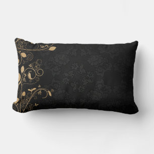Black and Gold Decorative Pattern Lumbar Cushion