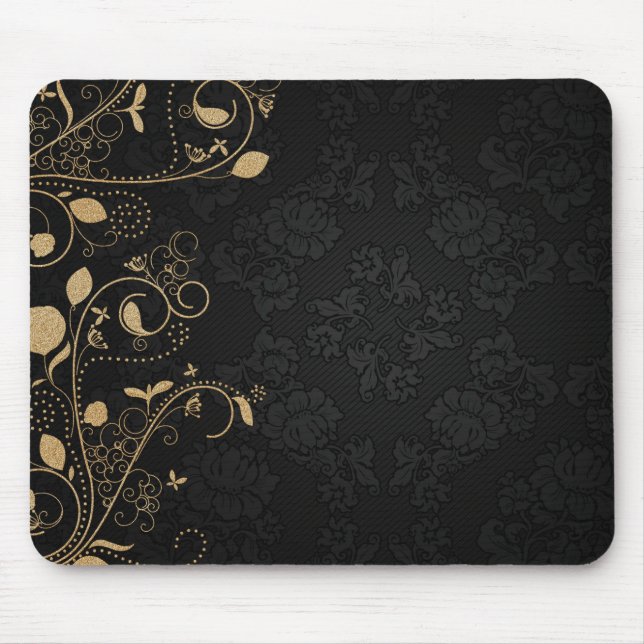 Black and Gold Decorative Pattern Mouse Pad (Front)