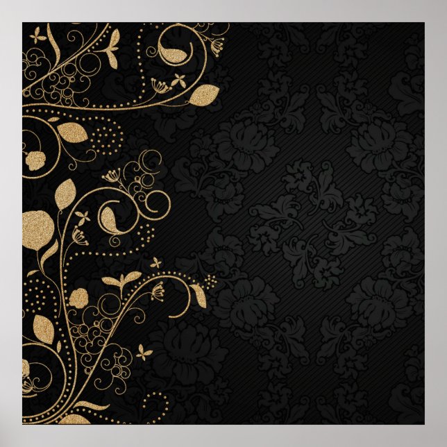 Black and Gold Decorative Pattern Poster (Front)