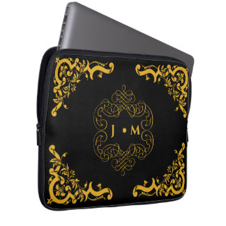 Black and Gold decorative with initials Laptop Sleeve