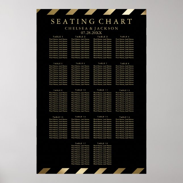 Black and Gold Diagonal Stripes - 18 Seating Chart (Front)