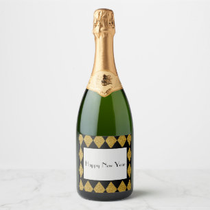 Black and Gold Diamond 1920's Gatsby New Year Sparkling Wine Label