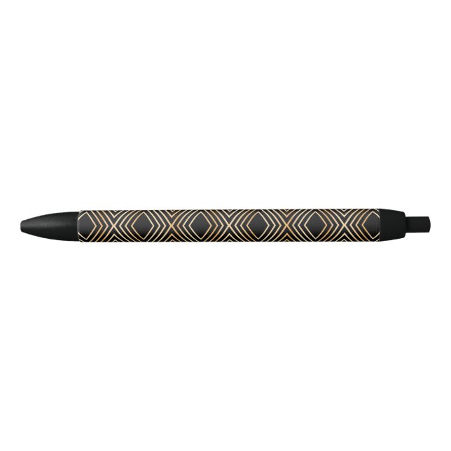 Black and Gold Diamond Pattern Black Ink Pen (Front)