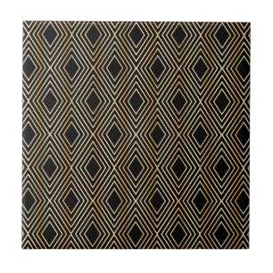 Black and Gold Diamond Pattern Ceramic Tile