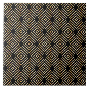 Black and Gold Diamond Pattern Ceramic Tile