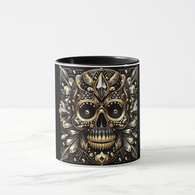 Black and Gold Diamond Skull Mug (Center)